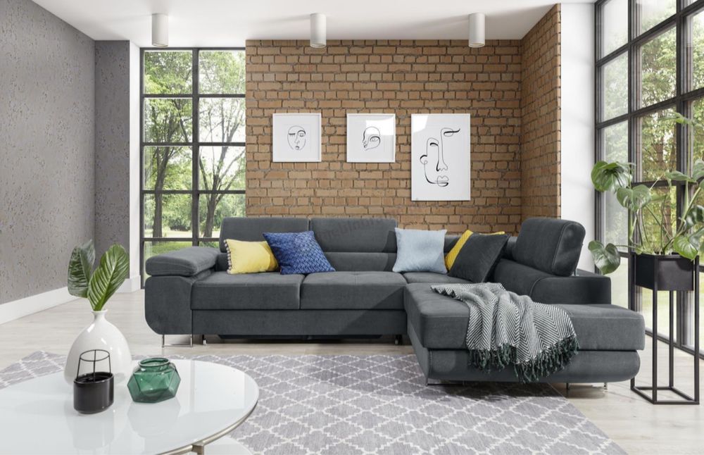 Welurowy naroznik z funkcją spania 275x202 prawy Anton
