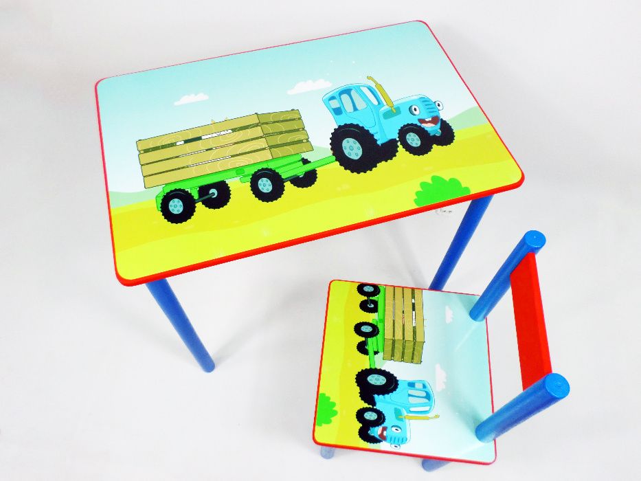 Детский столик и стульчик "Синий Трактор" стол-парта и стул от 1-7лет