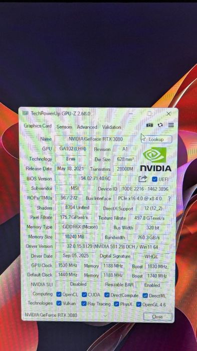 видеокарта msi rtx 3080 10gb ventus 3