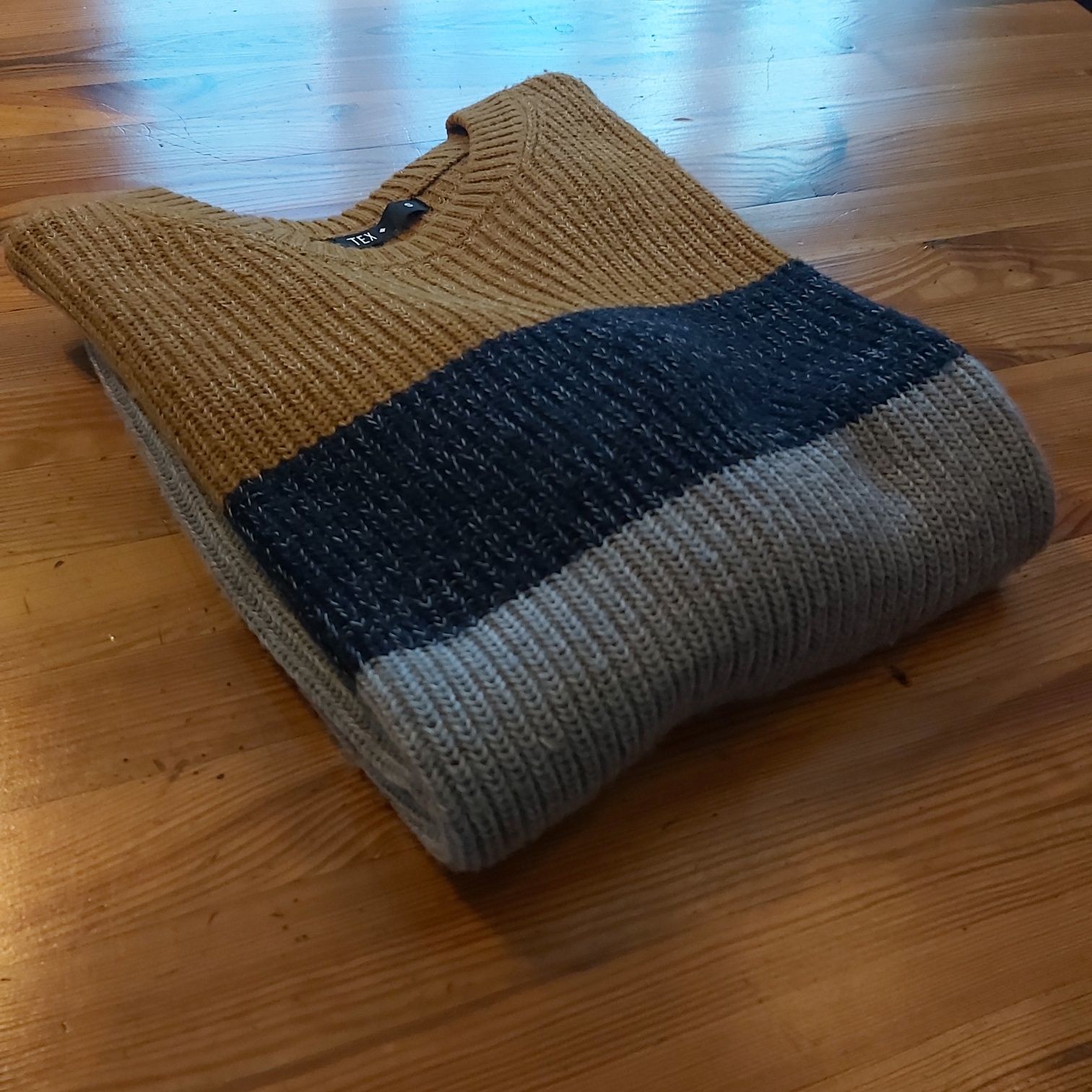 JAK NOWY - Gruby sweter pleciony zimowy ciepły S