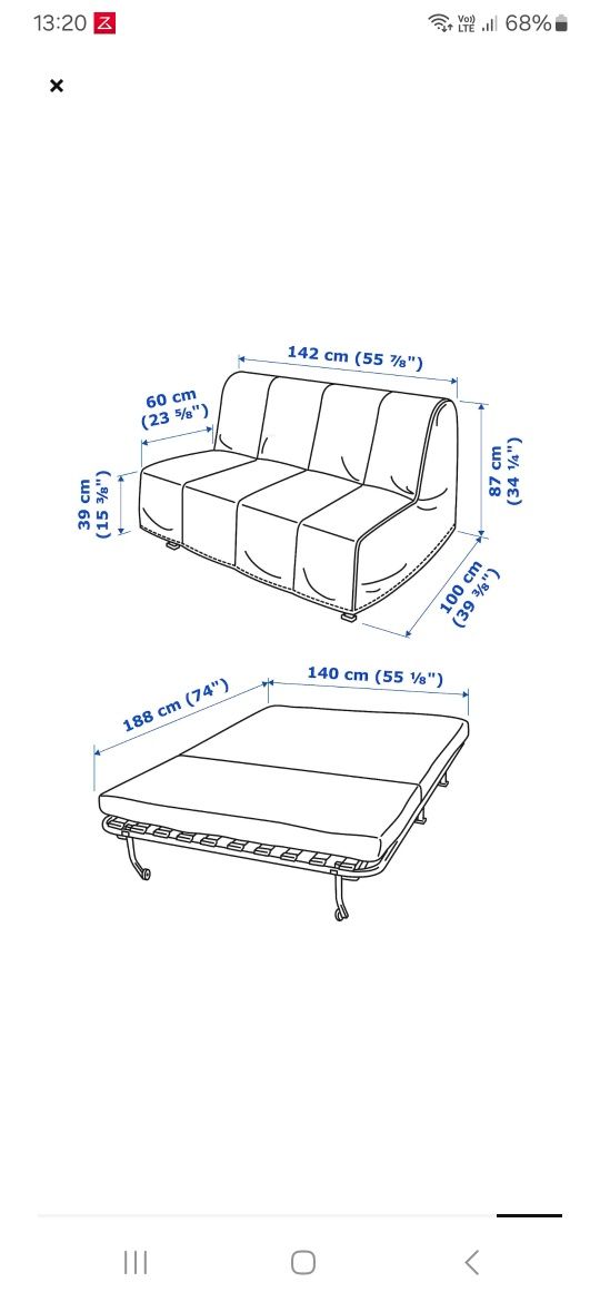 Sofa 2-osobowa rozkładana LYCKSELE LÖVAS IKEA