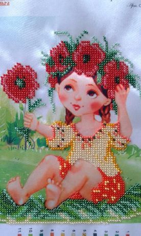 Картина чешским бисером девочка с цветочком
