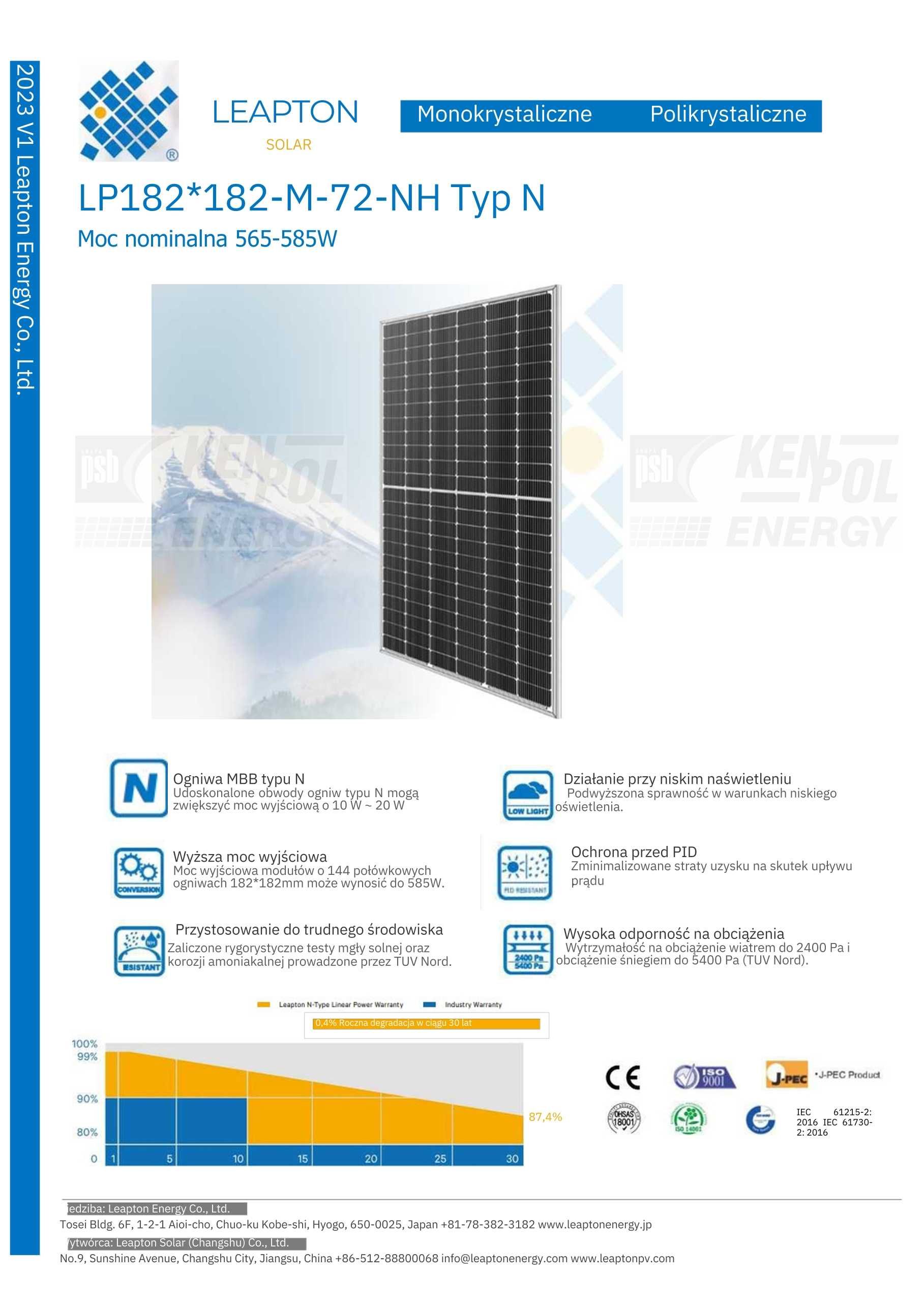 Panel Moduł Fotowoltaiczny Leapton 580W Srebrna Rama Warszawa (BRUTTO)