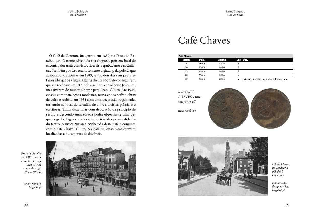 Numismática - Caderno: Fichas dos Cafés do Porto