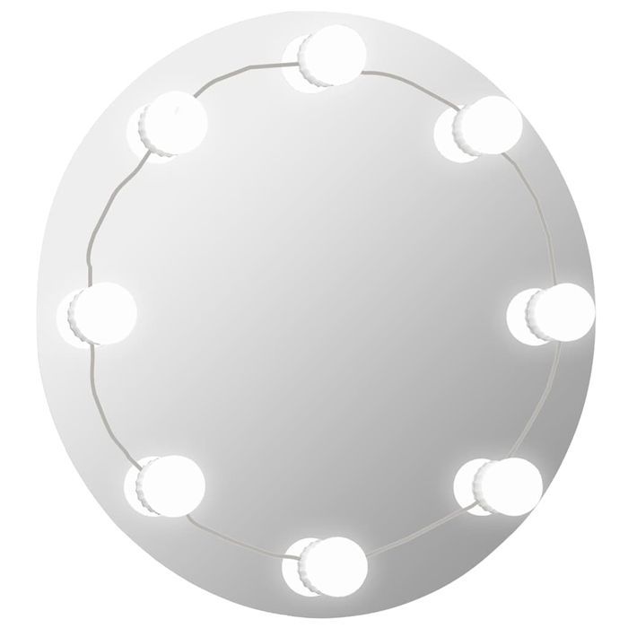 Vidaxl Lustro Ścienne Z Lampkami Led, Bez Ramy, Okrągłe, Szklane