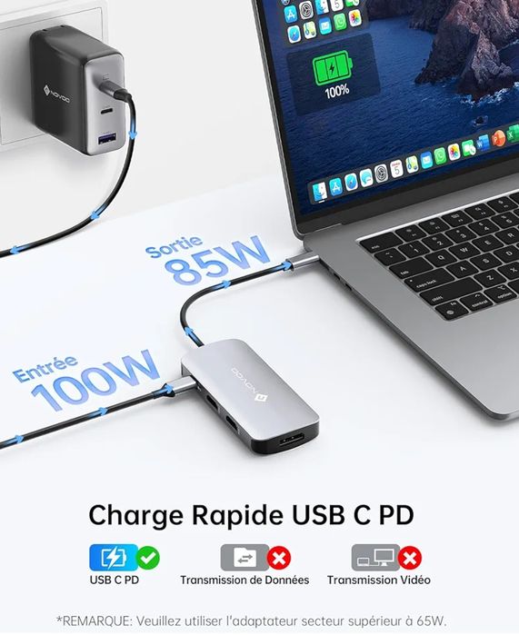 NOVOO Stacja dokująca 7 w 1 Podwójny monitor hub UBS C do 2 HDMI 4K