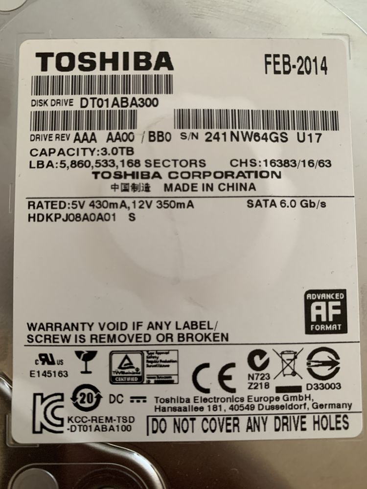 Disco rígido para desktop 3TB SATA Toshiba modelo DT01ABA300