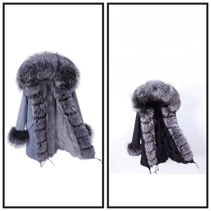 Зимняя женская парка с натуральным мехом чернобурки 2 в 1