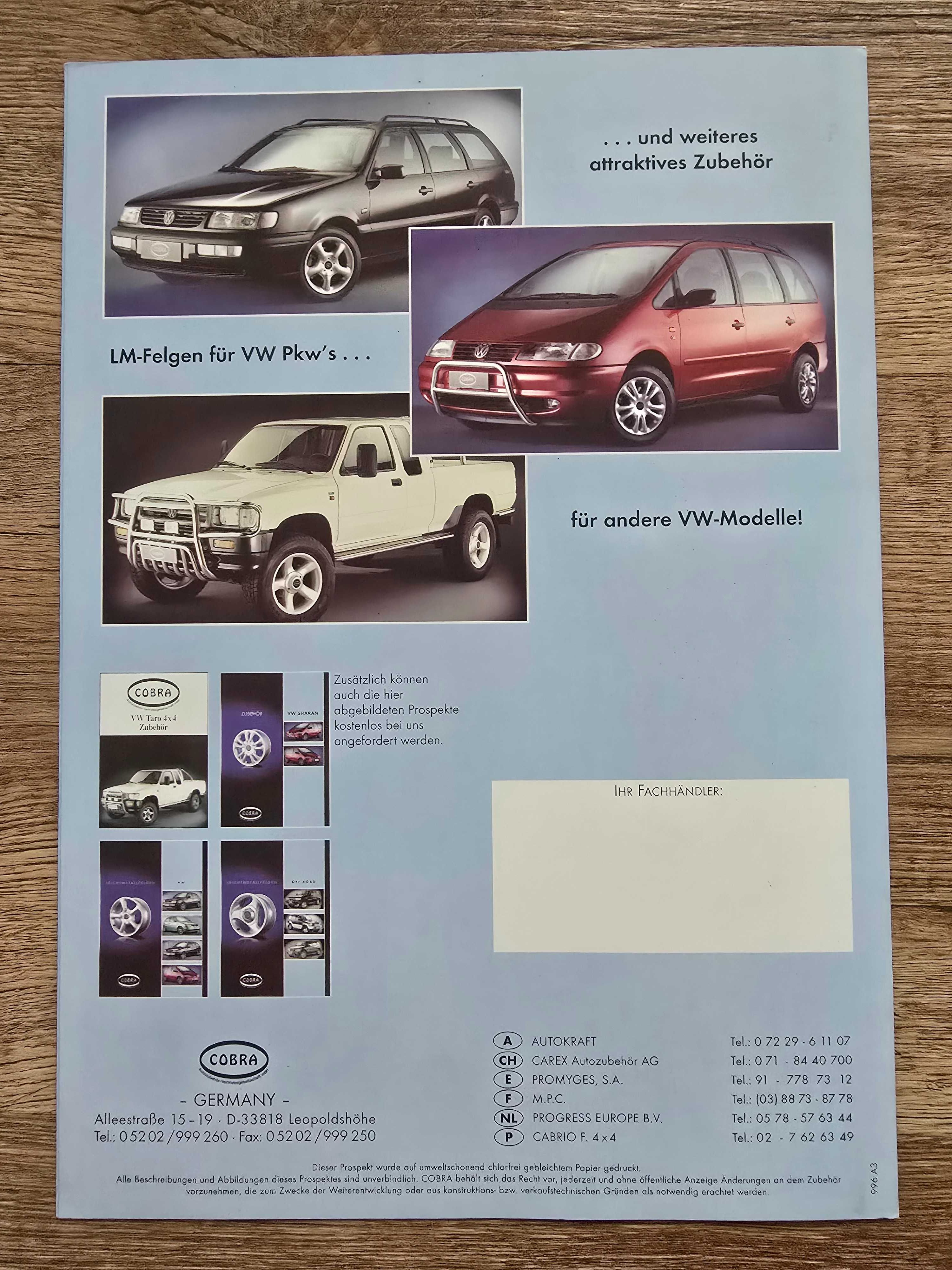 Prospekt VW T4 Cobra wyposażenie