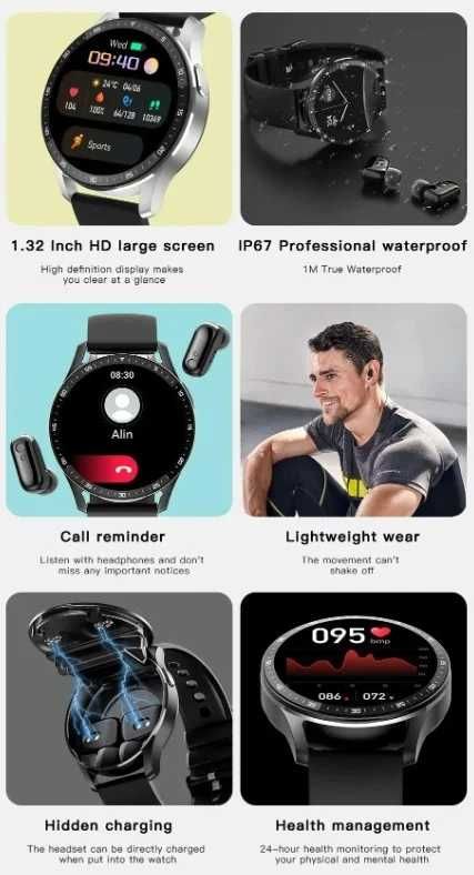 Smartwatch & Headset TWS - 2 in 1 (com auriculares integrados)