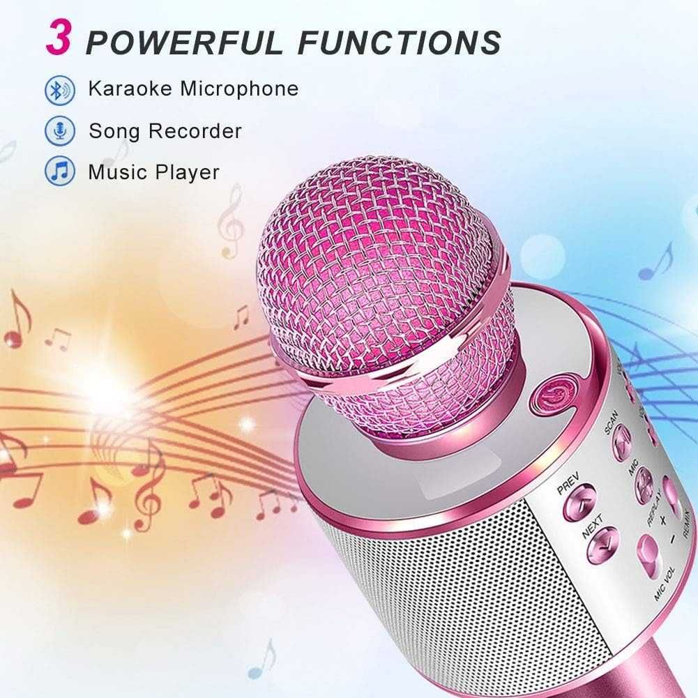 Microfone Karaoke Bluetooth, 3 em 1 portes grátis