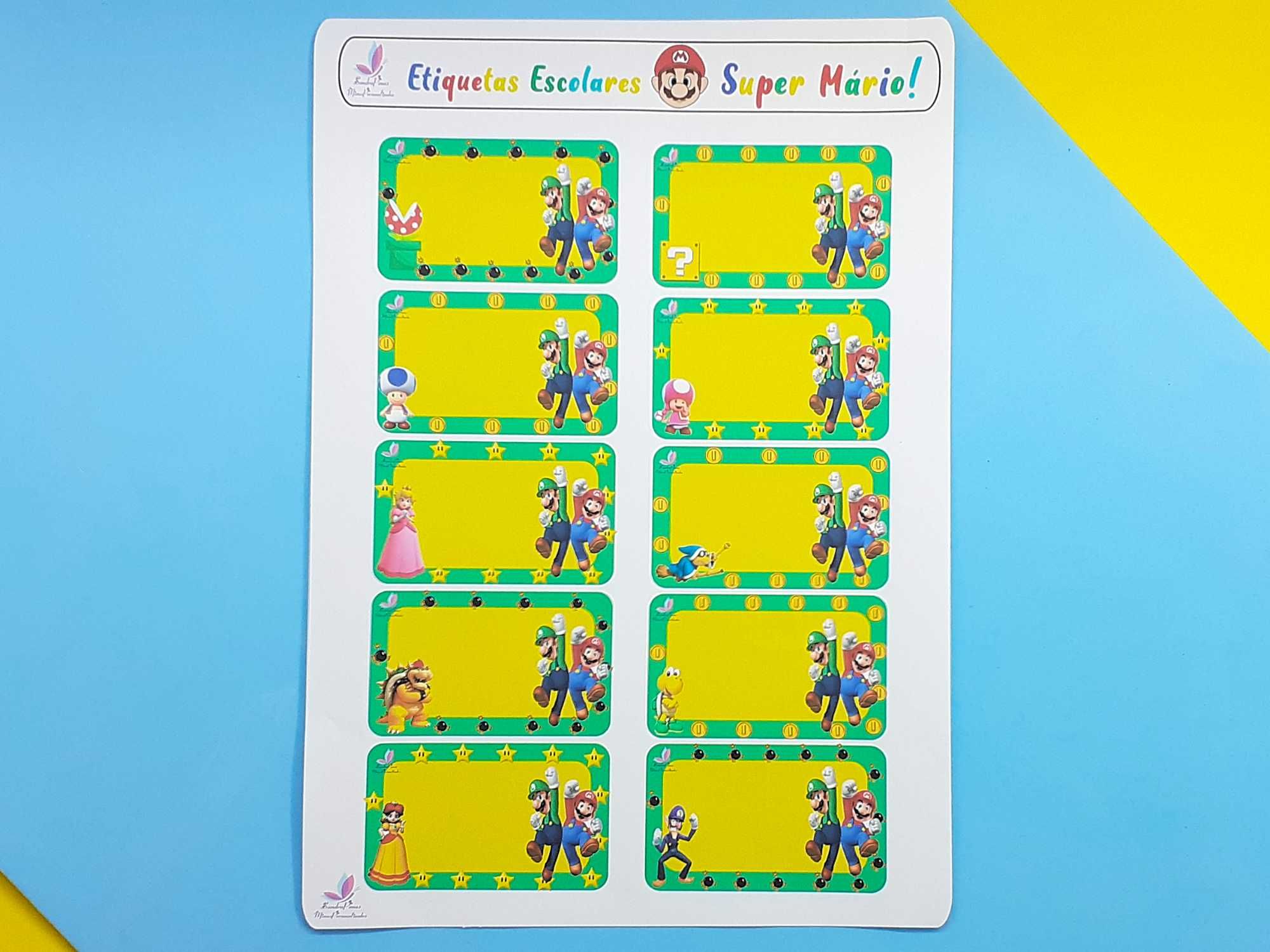 Kit Escolar Super Mario Bros / Etiquetas Autocolantes / Tabuada