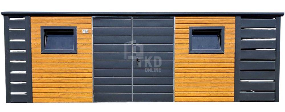 Schowek domek ogrodowy 4,5x3m + wiata 0,5m brama drzwi 2x okno TKD389