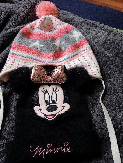 Czapka wiązana zimowa dziewcz. 54 cool c. i M. Miki 104/122 H&M.