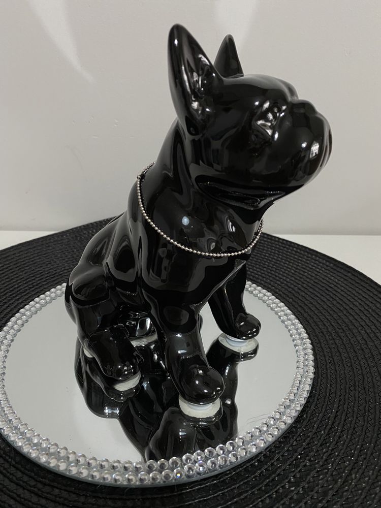 Skarbonka ceramiczna buldog czarna 17,5x15 cm