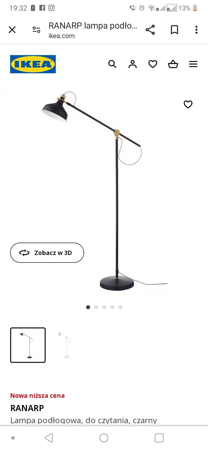 Sprzedam lampe na podloge Ranarp Ikea