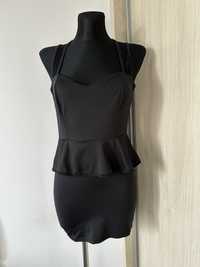 Czarna sukienka z falbanką elegancka 65% bawełna