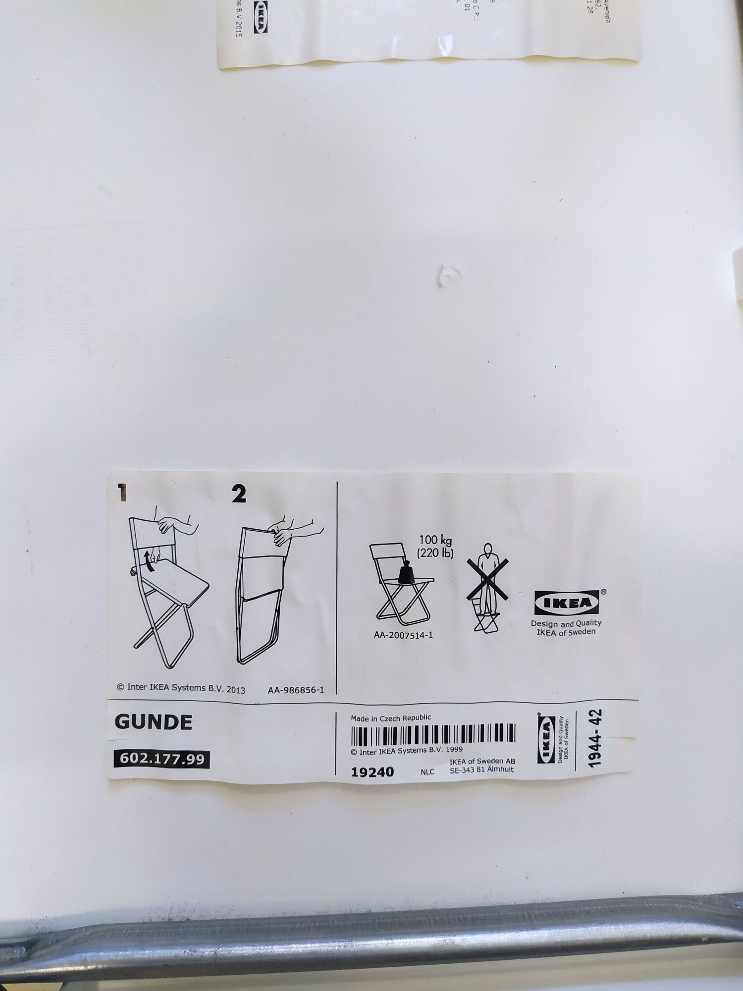 Krzesło metalowe plastikowe składane białe Ikea Gunde