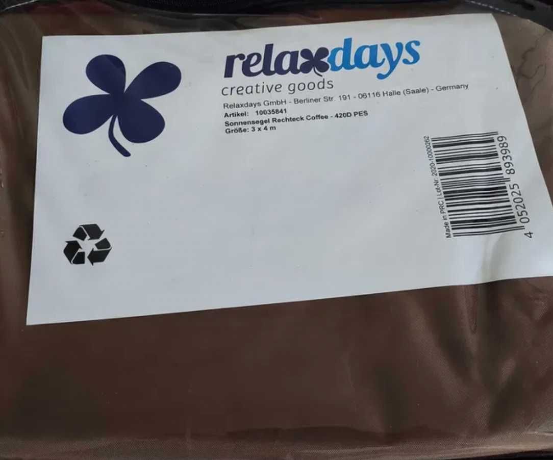 Żagiel przeciwsłoneczny RelaxDays 4x3m antracyt NOWY NIEUŻYWANY