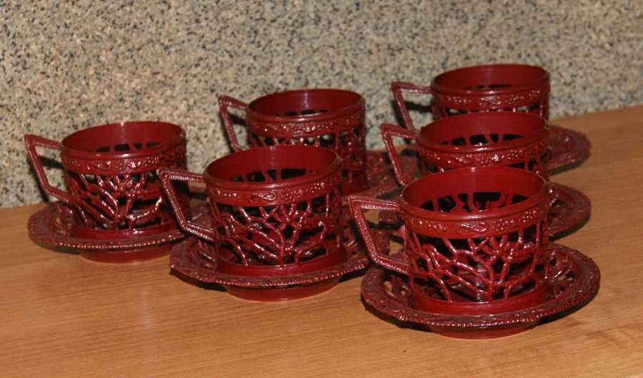 Koszyczki do szklanek z podstawkami 6 szt. plastik PRL Vintage