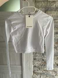 biały basic crop top z długim rękawem krótka elegancka bluzka