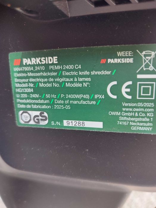 Triturador de Jardim Parkside.   Potente, Fiável e Pouco Utilizado