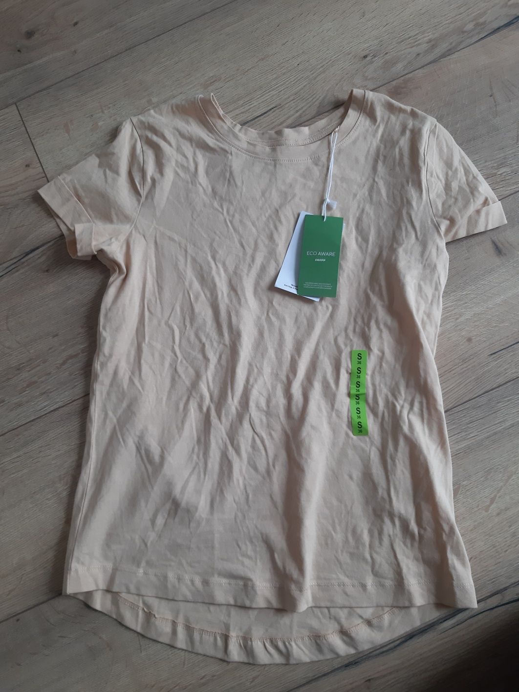 Cropp t-shirt koszulka bez nude bezowa brzoskwiniowa NOWA S