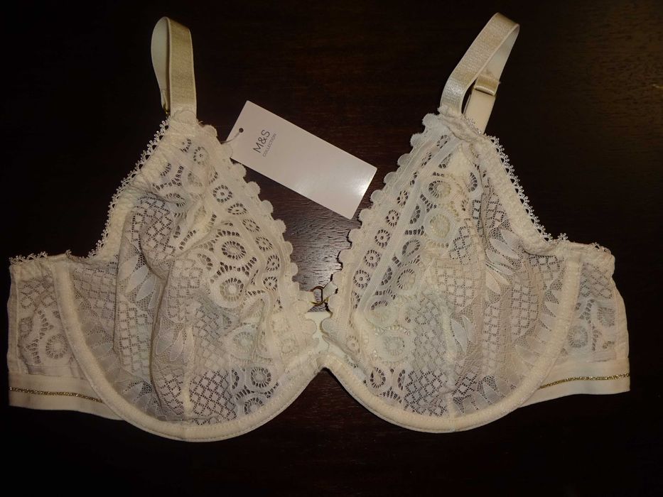 M&S Marks Spencer koronkowy kremowy ivory biustonosz 90C