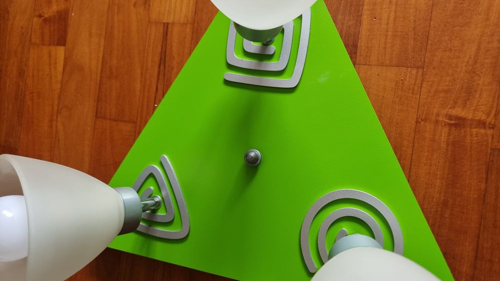 Plafon, lampa sufitowa, żyrandol-zielona, 3 klosze, trójkąt