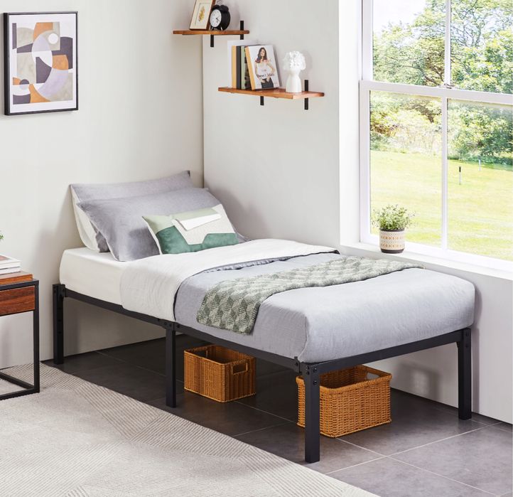 90x200cm Łóżko Metalowe, Wytrzymała Stalowa Rama, Czarne