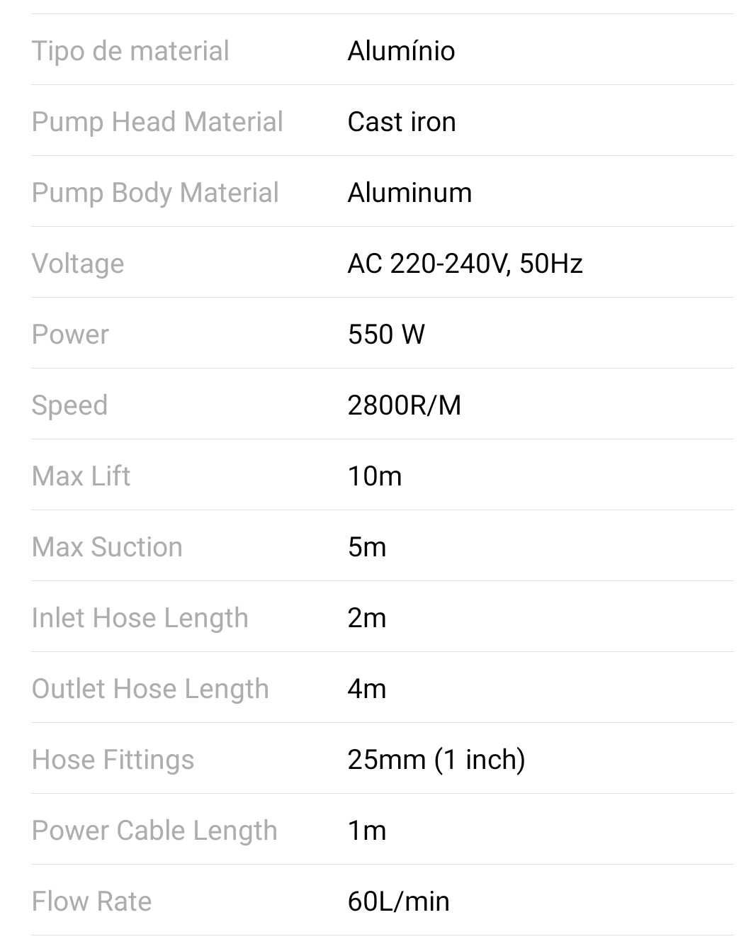 Bomba abastecimento combustível 12V   capacidade até 60L/min