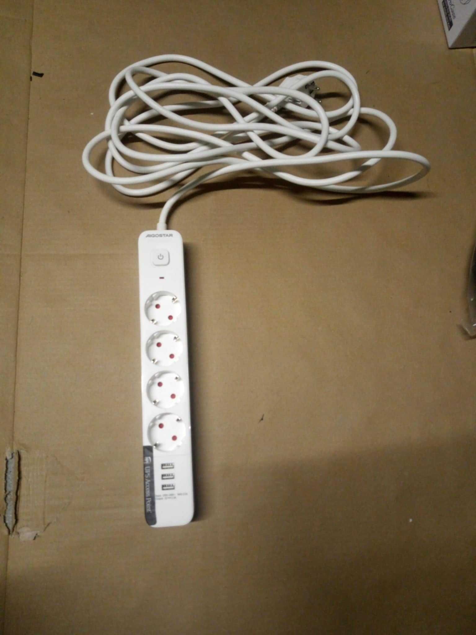 Przedłużacz, listwa Aigostar długość kabla  5m, 3xusb, 4xgniazdo, NOWY