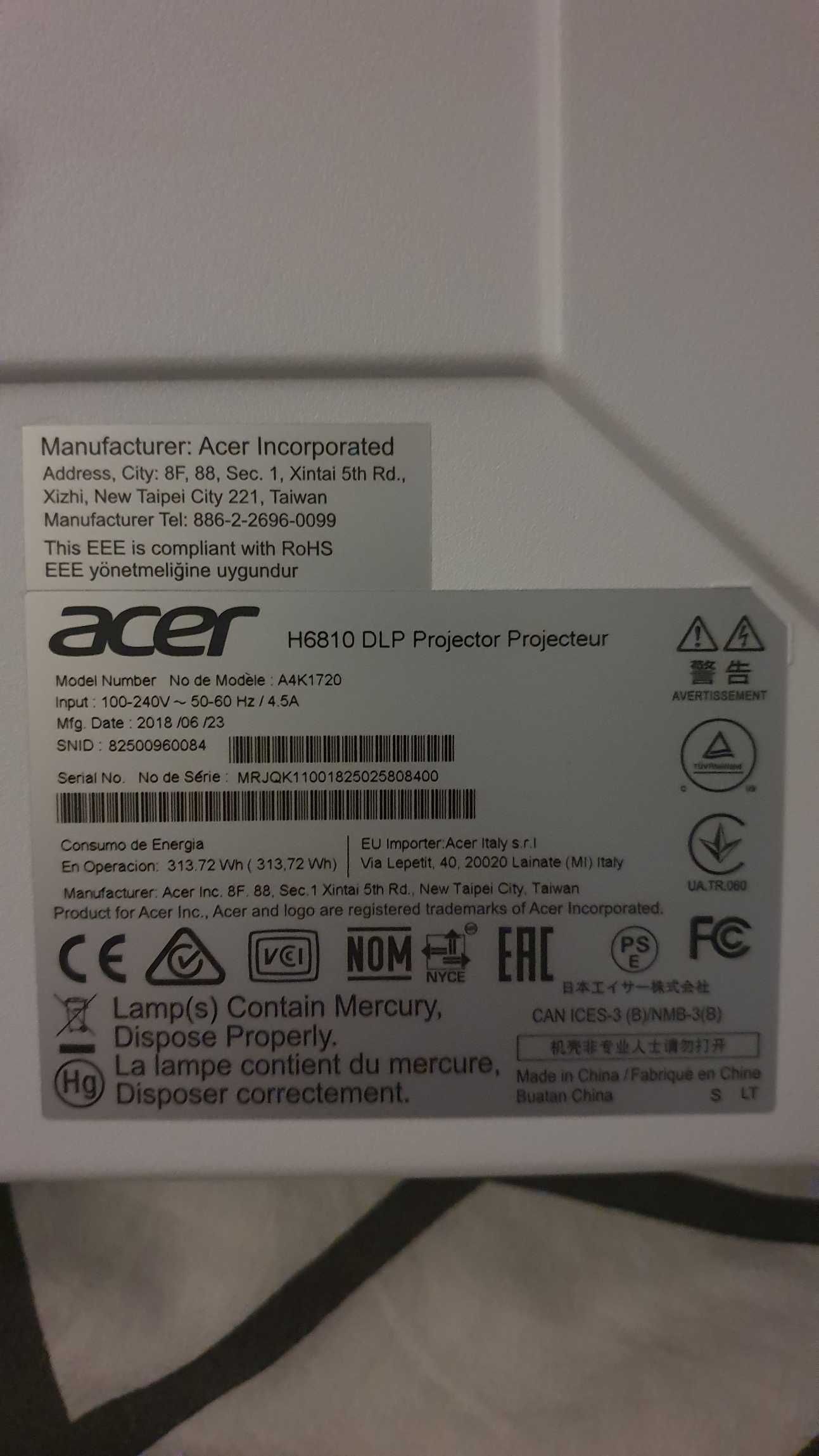 Projektor Acer H6810 DLP