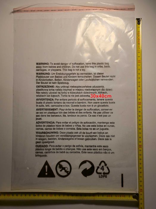 Worki torby z nadrukiem ostrzegawczym-30x40cm(5500szt)-Amazon, Allegro