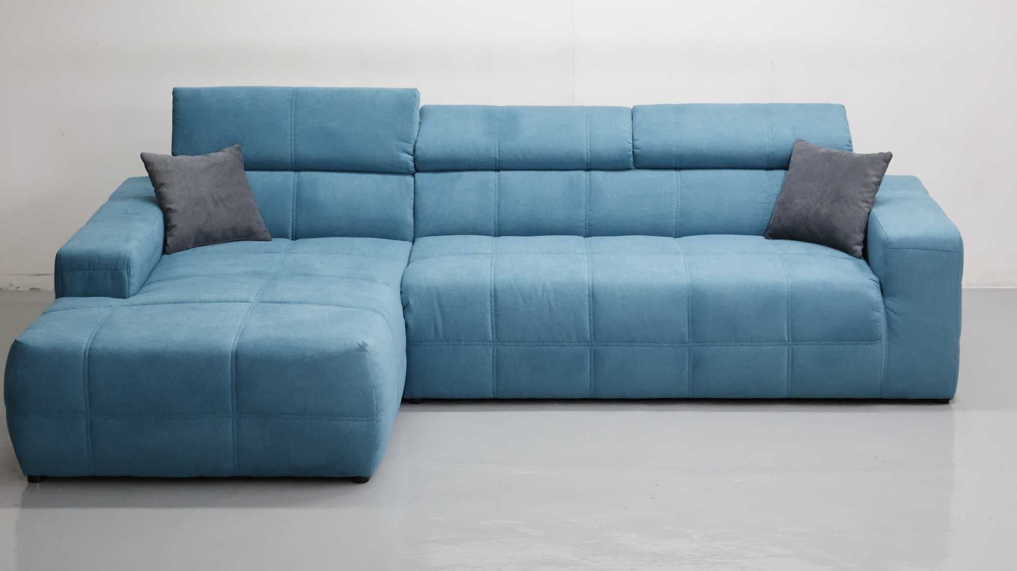 TDW DESIGN narożnik regulowane zagłówki sofa kanapa tkanina  NIEBIESKA