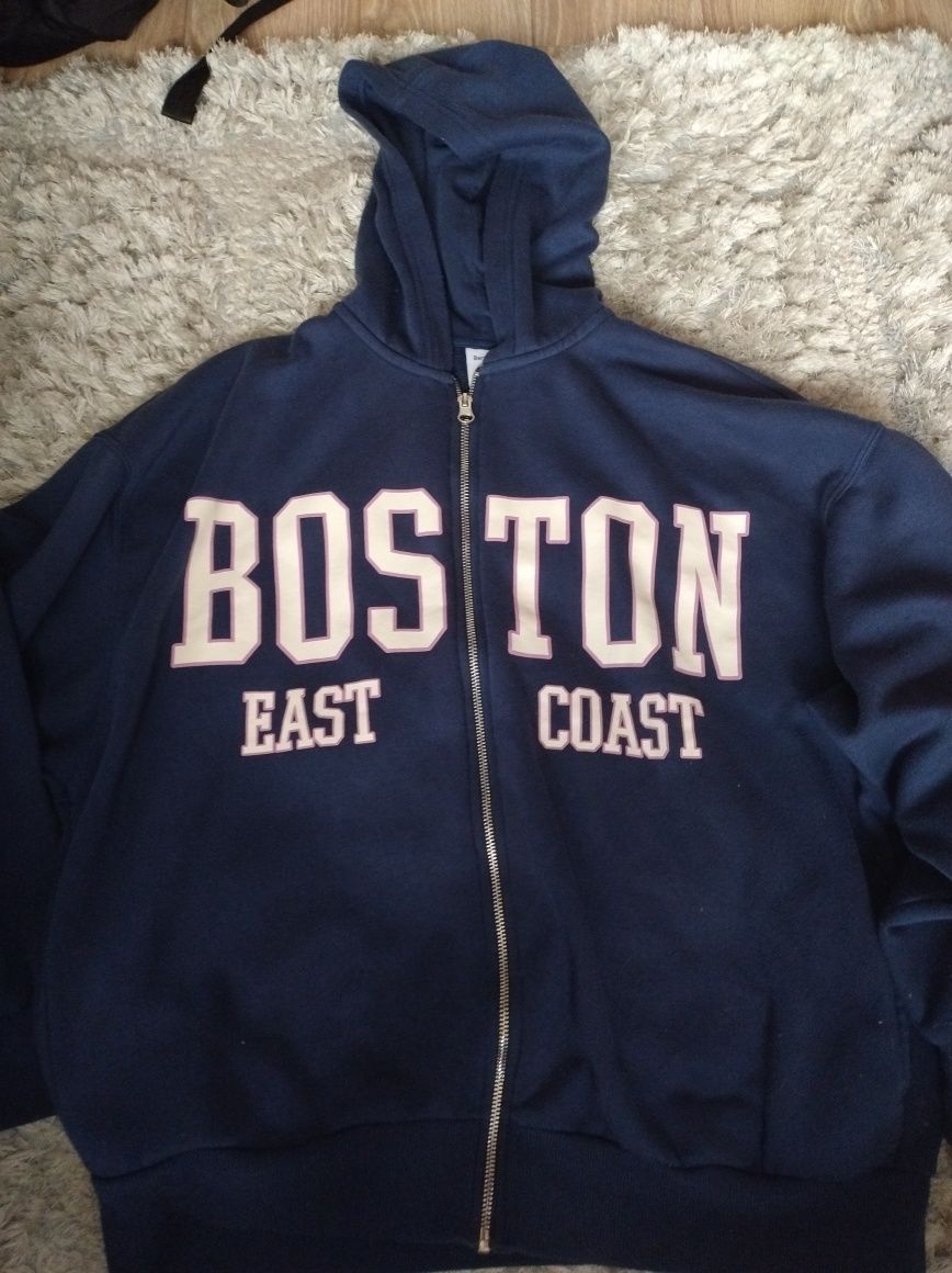 Bluza oversize Bershka rozpinana granatowa Boston