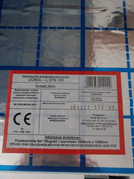 Mata Styropianowa z folią do Podłogówki 3cm - 5m2/ szt. Całość  120 m2