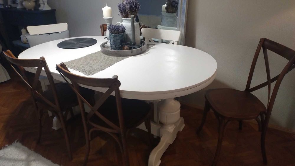 Stół dębowy rozkładany - biały