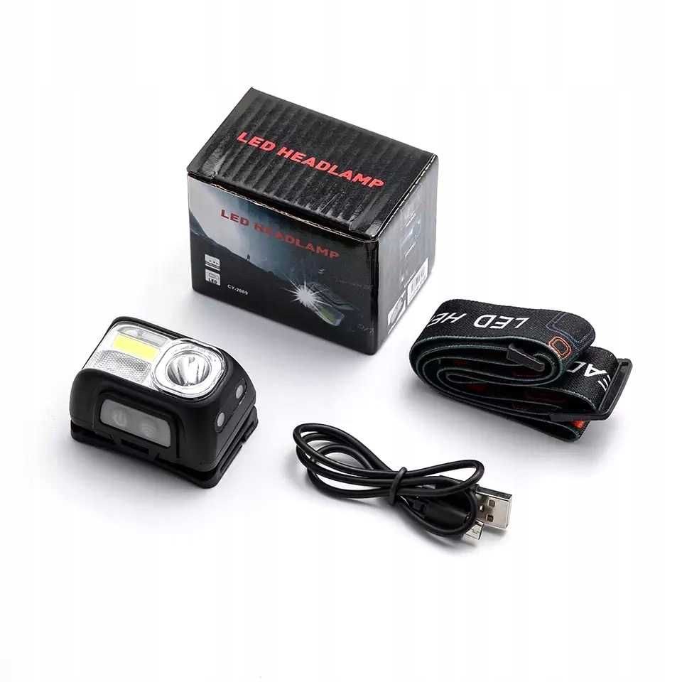 Latarka 3X LED Akumulator XPE COB Czołowa Sensor Ruchu USB SOS