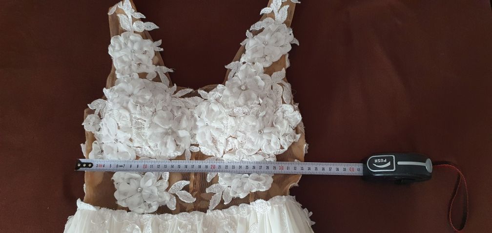 Suknia ślubna 3D, koronka, Ivory, cyrkonie, muślin, siateczka