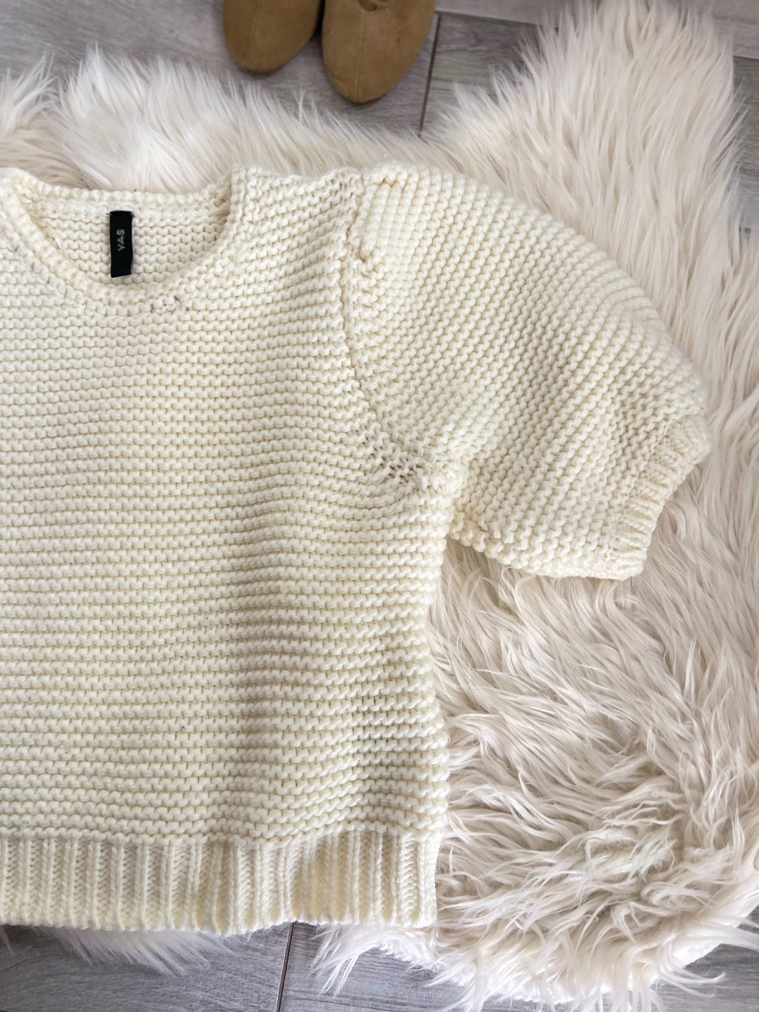 Y.A.S sweter sweterek z bufiastymi rękawami gruby splot wełna L