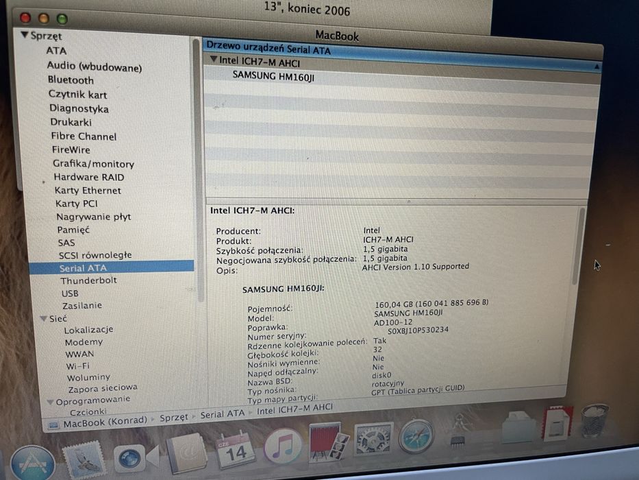 Macbook 2006 13" Intel 4GB RAM 160GB HDD Warszawa