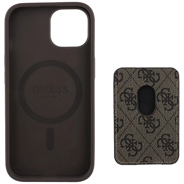 Etui Guess 4G Stripes z portfelem Magsafe do iPhone 15 brązowy