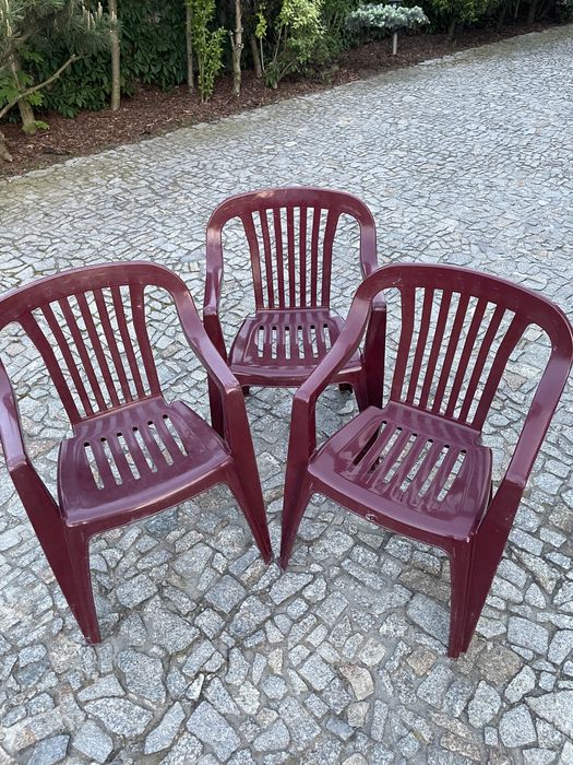 Krzesła ogrodowe plastikowe 3sztuki bordowe