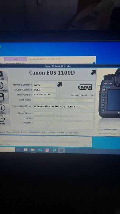 Canon EOS 1100D
Objetiva 18-55mm
Com alça e carregador

Entrego em mão