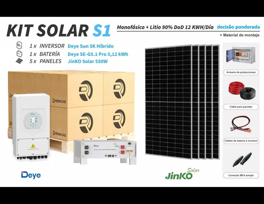 Kit solar S1 com bateria de lítio Deye SE-G5.1 Pro-B de 5,12 kWh.