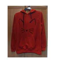 Czerwona bluza z kapturem kot kocie uszy