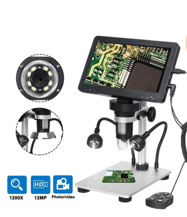 Цифровой микроскоп Rievbcau 50-12000 X на штативе с монитором 7/12 м п