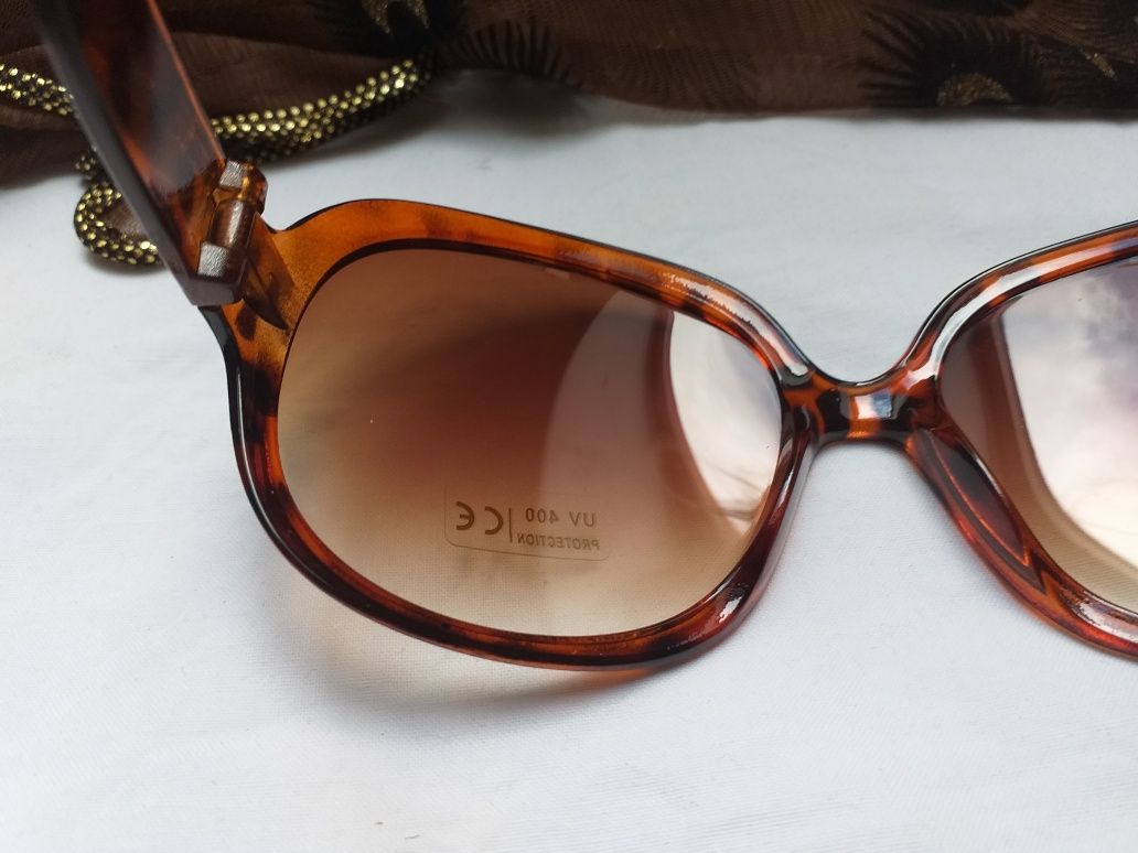 Nowe brązowe okulary przeciwsłoneczne damskie w panterkę, UV400