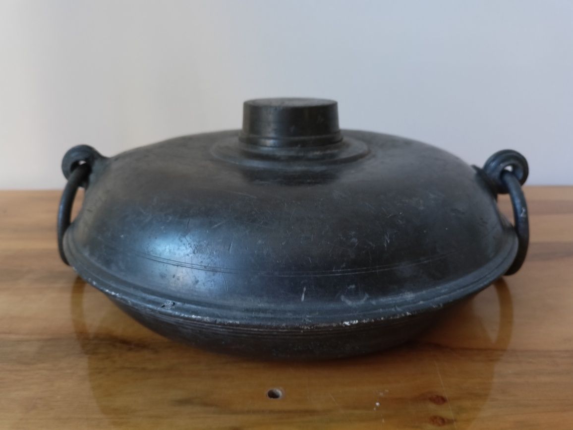 Stary cynowy termofor, bańka z XVIIIw. Szwajcaria, 2,2kg, antyk